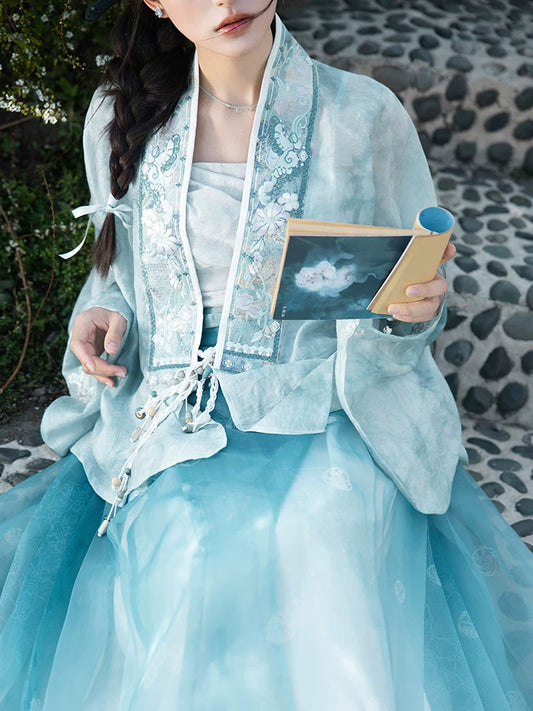 [Jade Waves] Printed Ming Style Hanfu Set ming Shisanyu