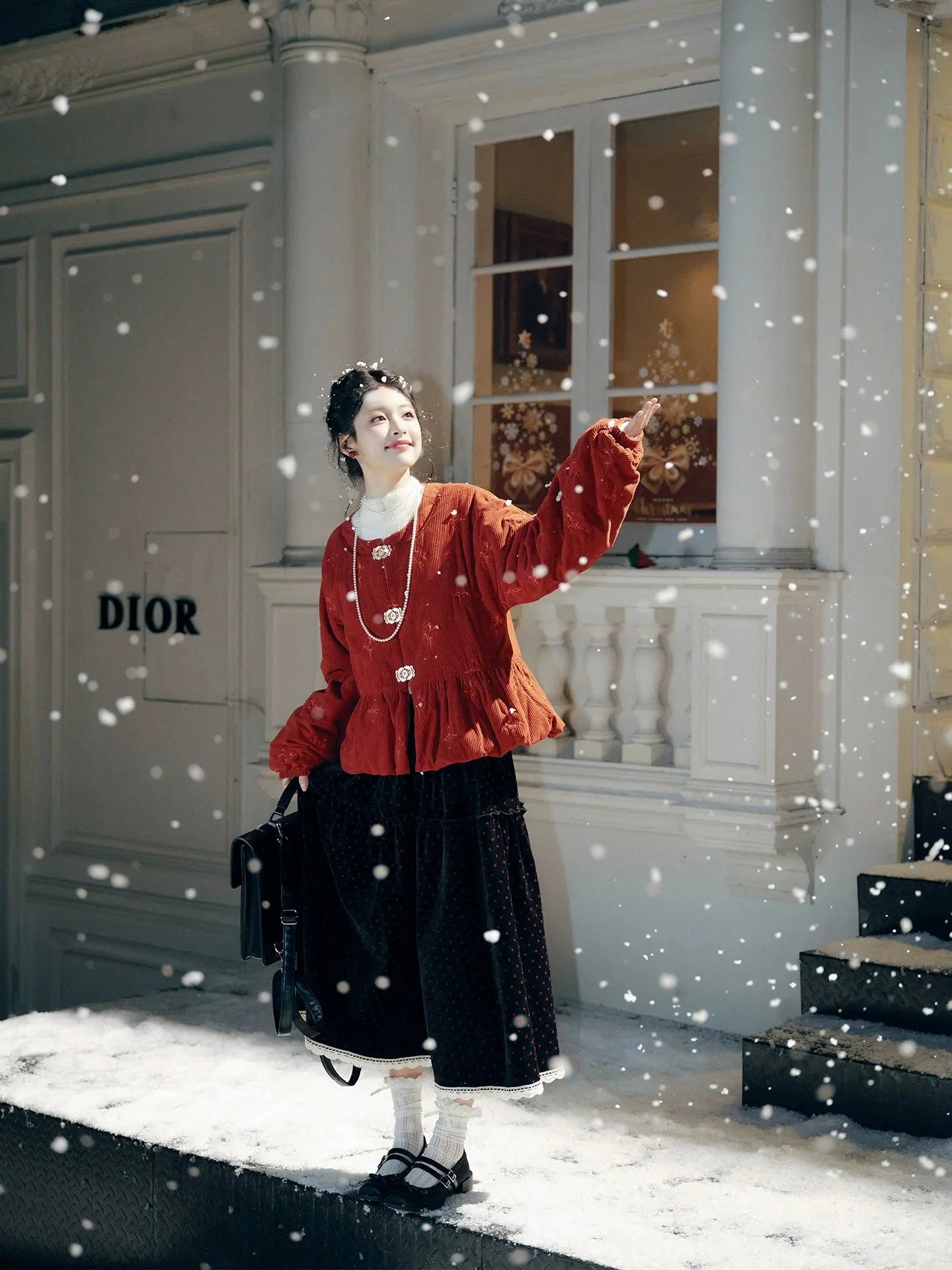 July Eve [Red Bean Puffs] Red Corduroy Jacket Skinny Skirt Han han HanFuDreams Half skirt + coat XS
