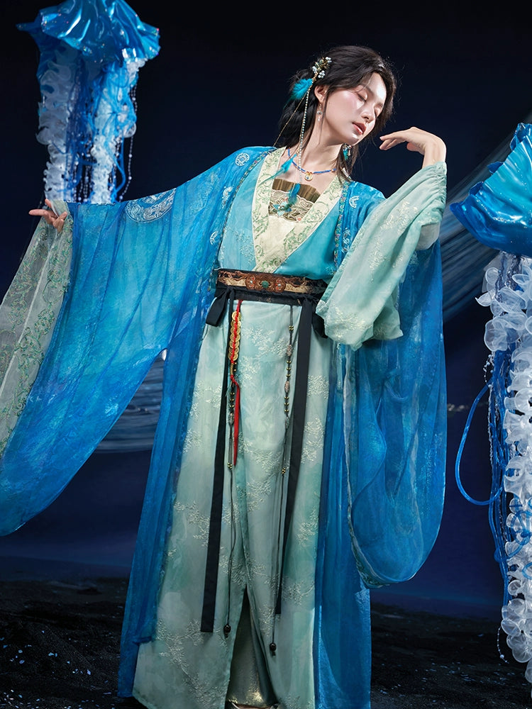 More Than Thirteen Angry Sea Diving Sand Hanfu Women Set Wide Sleeve Suspender Top han HanFuDreams