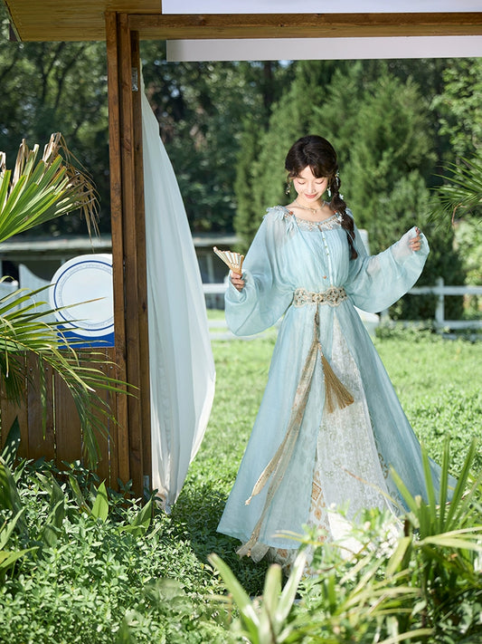 More Than Thirteen [Qingping wind] summer round neck printed lower skirt modern HanFuDreams