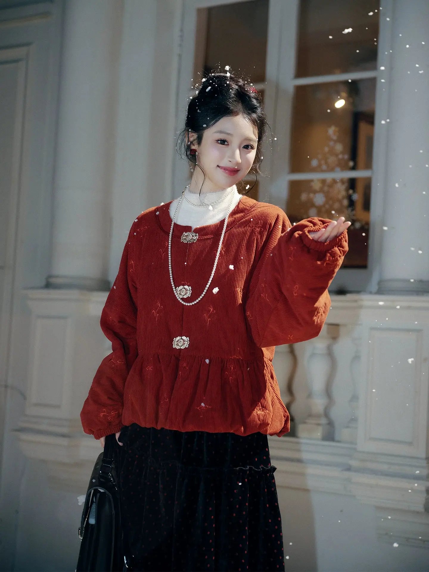 July Eve [Red Bean Puffs] Red Corduroy Jacket Skinny Skirt Han han HanFuDreams