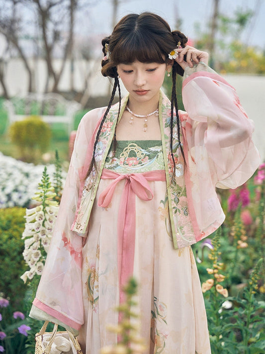 More than Thirteen “Hualinxia” Embroidered Hanfu Set (Cardigan & Suspender Skirt) han HanFuDreams