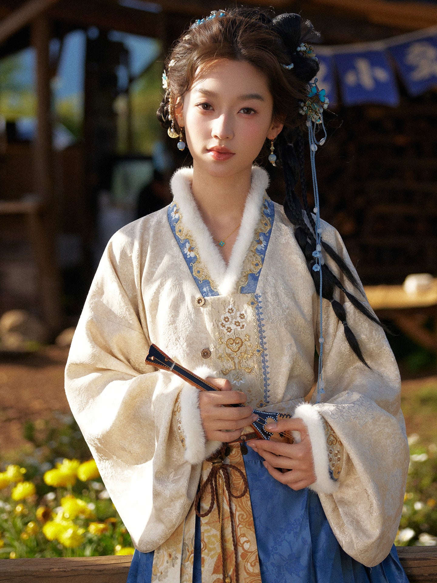 More than thirteen [blue clouds and autumn twilight] jacquard vest top woven horse dress ming HanFuDreams