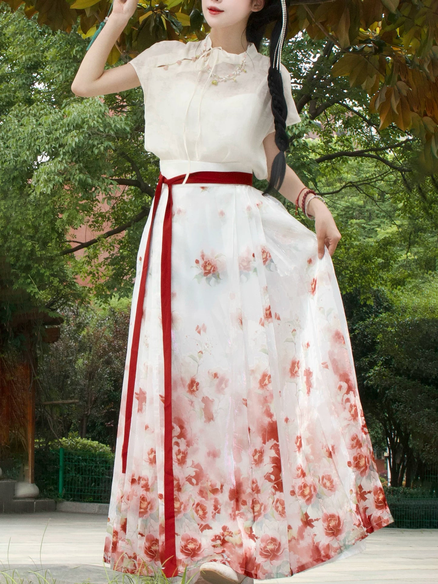 Flower Fairy Story [Camellia] Light gauze skirt High texture printed horse skirt han HanFuDreams