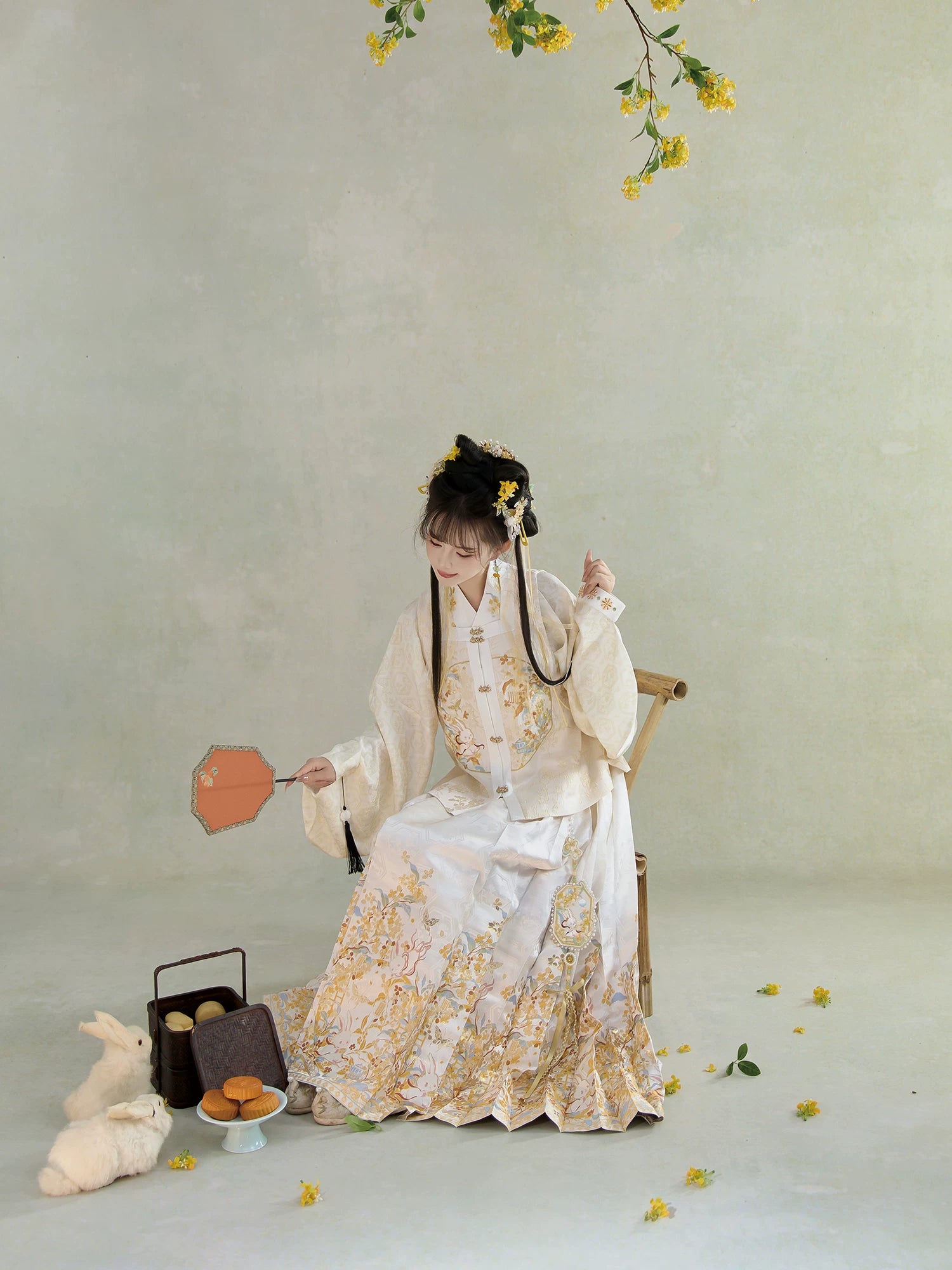 Flower Fairy Story [Golden Branch Rabbit Shadow] Bust Skirt Weaving Horse Face Skirt Set han HanFuDreams