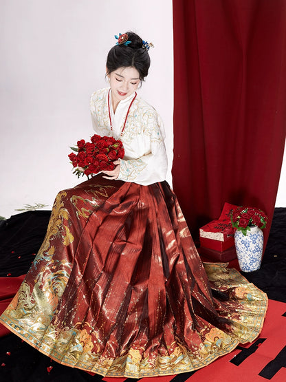 Ming short horse dress Hanfu into wine dress bride