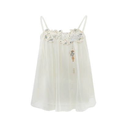 Qingzhi Tencel Hanfu Set with Embroidered Cardigan and Wide-Leg Pants modern Shisanyu Embroidered Camisole XS