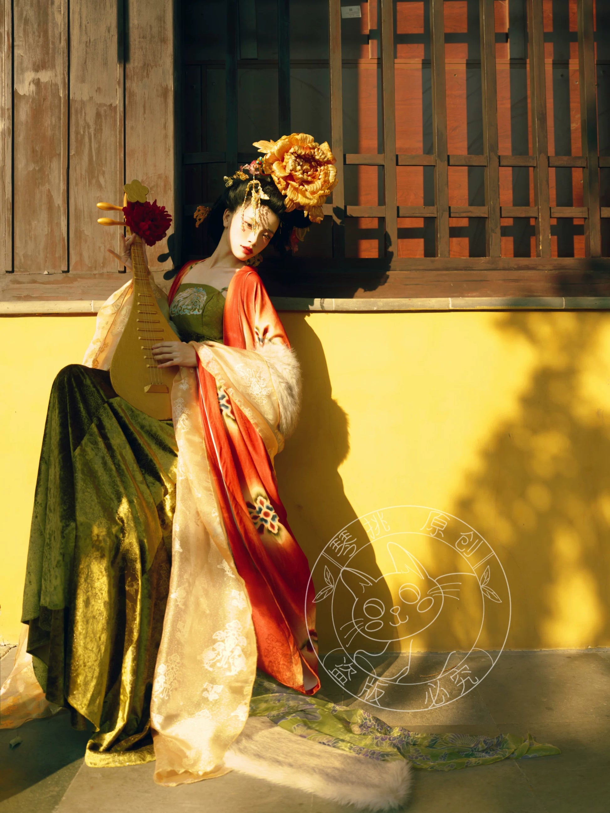 Qin Pick [Phoenix Terrace] Velvet bronzing hairpin flower lady picture HanFuDreams