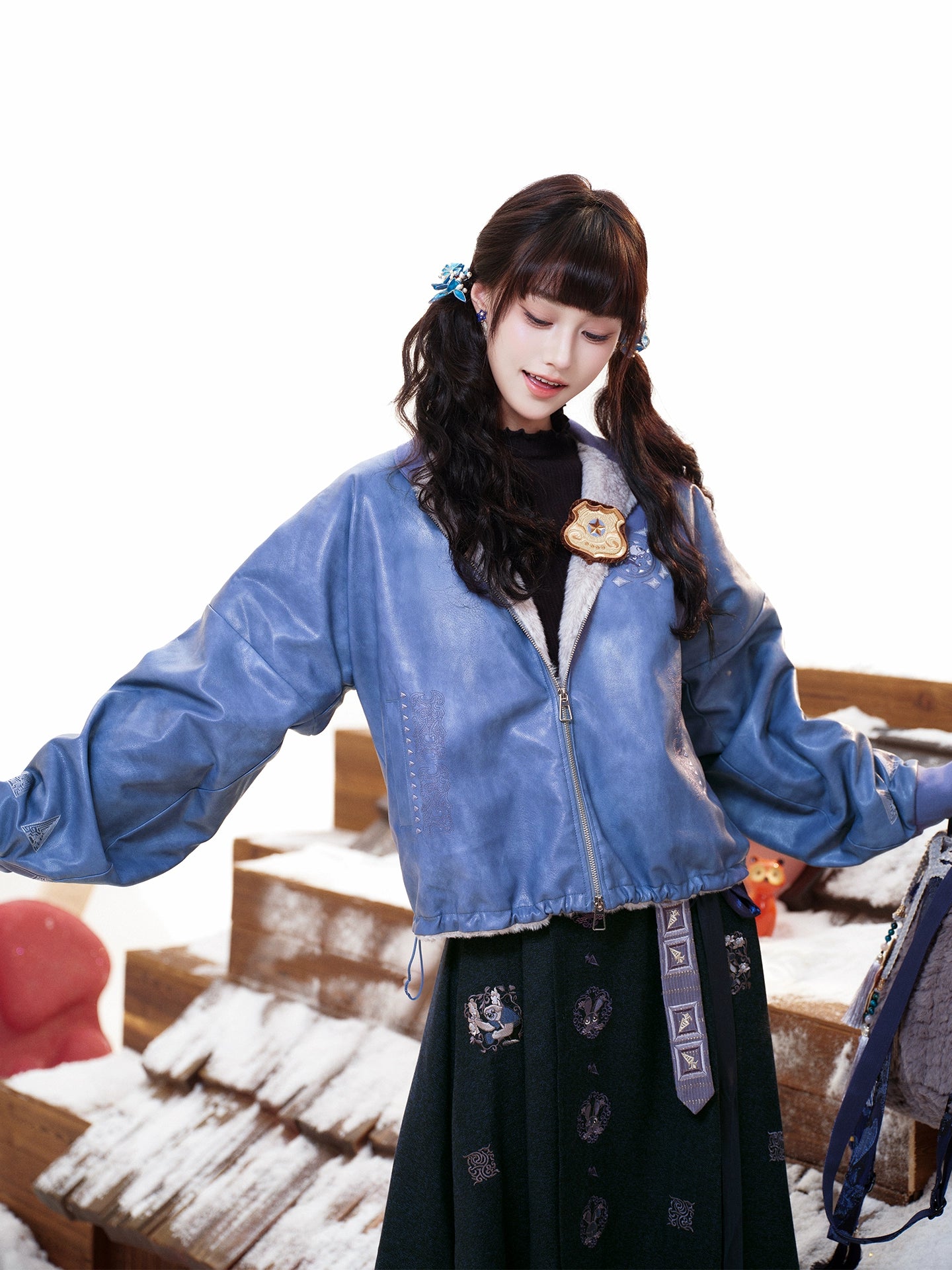 More than thirteen [Huaixing Night by Night] imitation leather jacket daily lower skirt