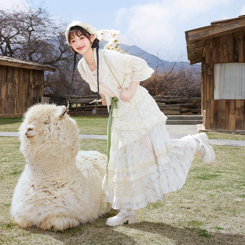 More than thirteen [flower and grass lamps] lace top suspender skirt set modern HanFuDreams five-piece set XS