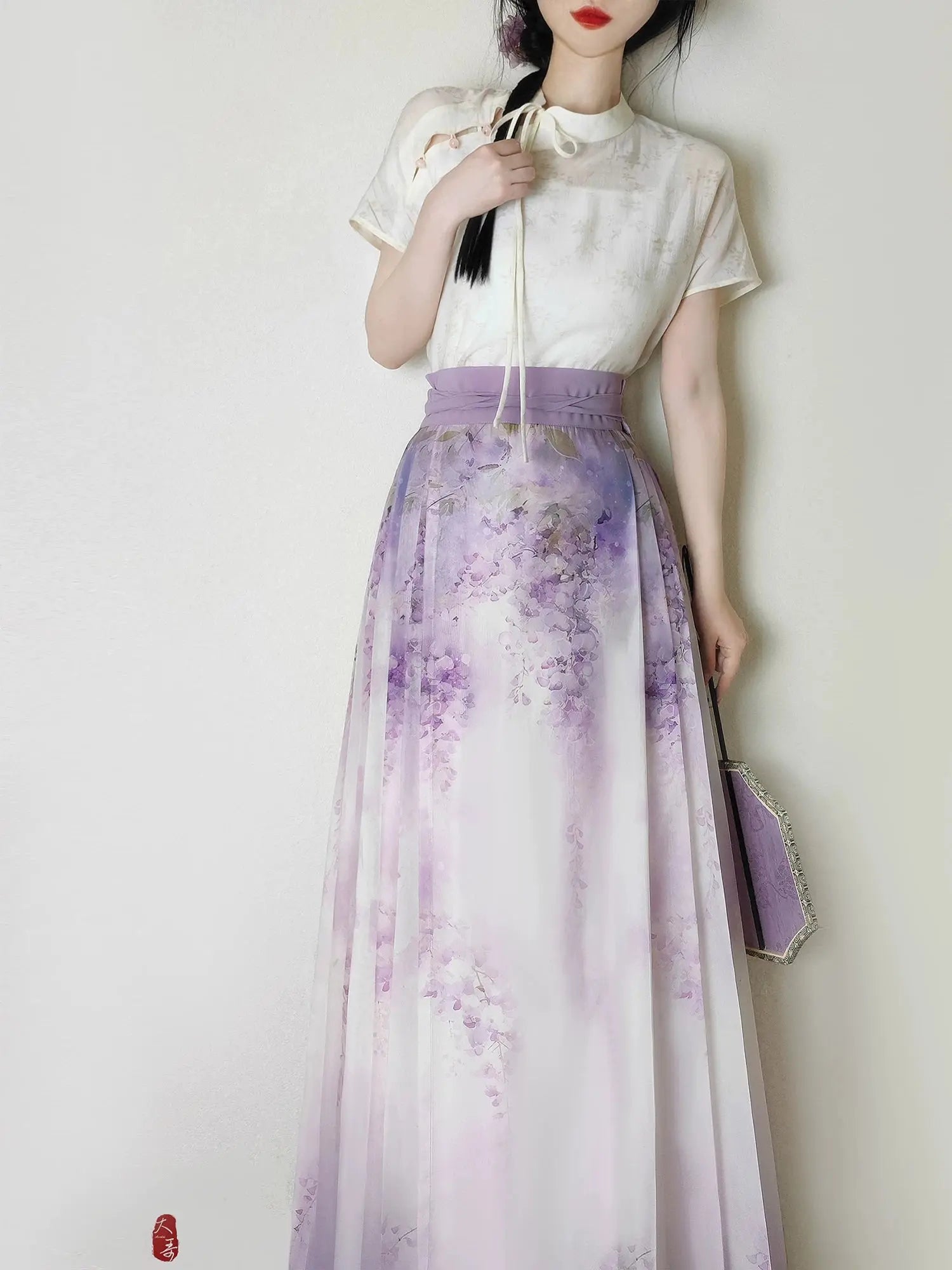 Flower Fairy Story [Wisteria] Light gauze skirt High texture printed horse skirt modern HanFuDreams
