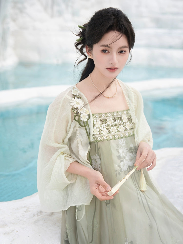 More than thirteen [spring bouquet] summer Tencel jacket embroidered suspender skirt dress modern HanFuDreams