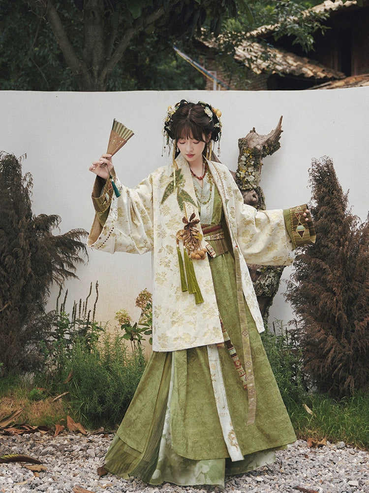 More than Thirteen [Feng Heqi] Weaving Gold Jacquard Pair Jacket Improvement Hanfu han HanFuDreams