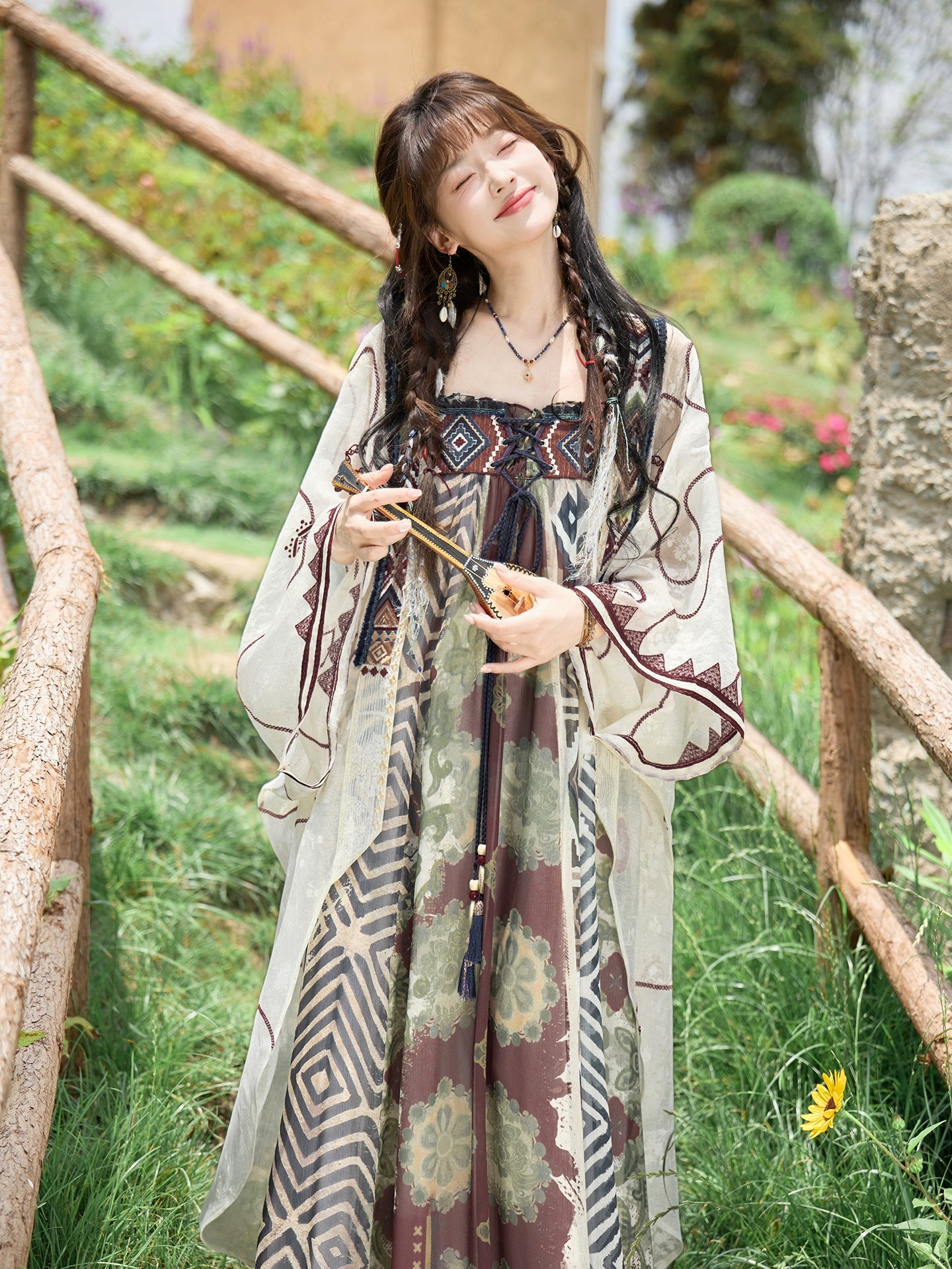 More than thirteen [Eternal Vine] summer ethnic style suspender skirt song HanFuDreams