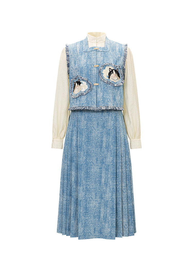 Cat Embroidery Bijia Tencel Shirt Horse Dress Hanfu han HanFuDreams