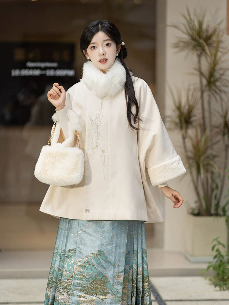 Han element cloak coat imitation fox fur collar hanfu women