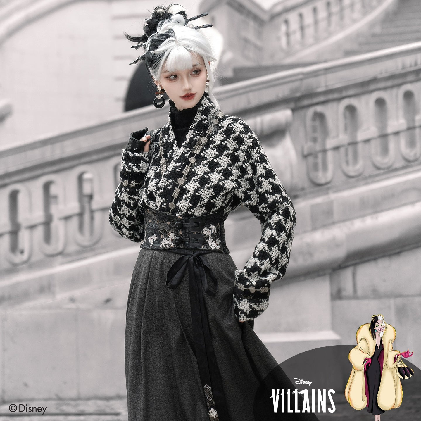 More than thirteen [Disney, Kuila - Black and White Witch] thousand bird grid two skirts modern HanFuDreams Three-piece set (excluding the inner one) S