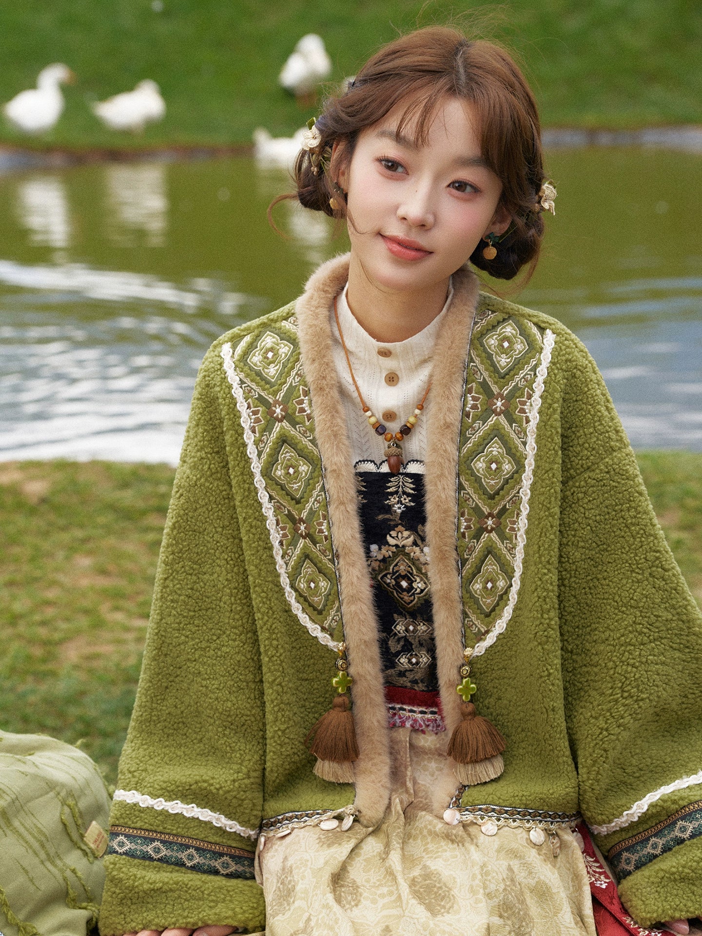 More than thirteen [Tingwu Autumn] lamb wool jacket dress national style set modern HanFuDreams
