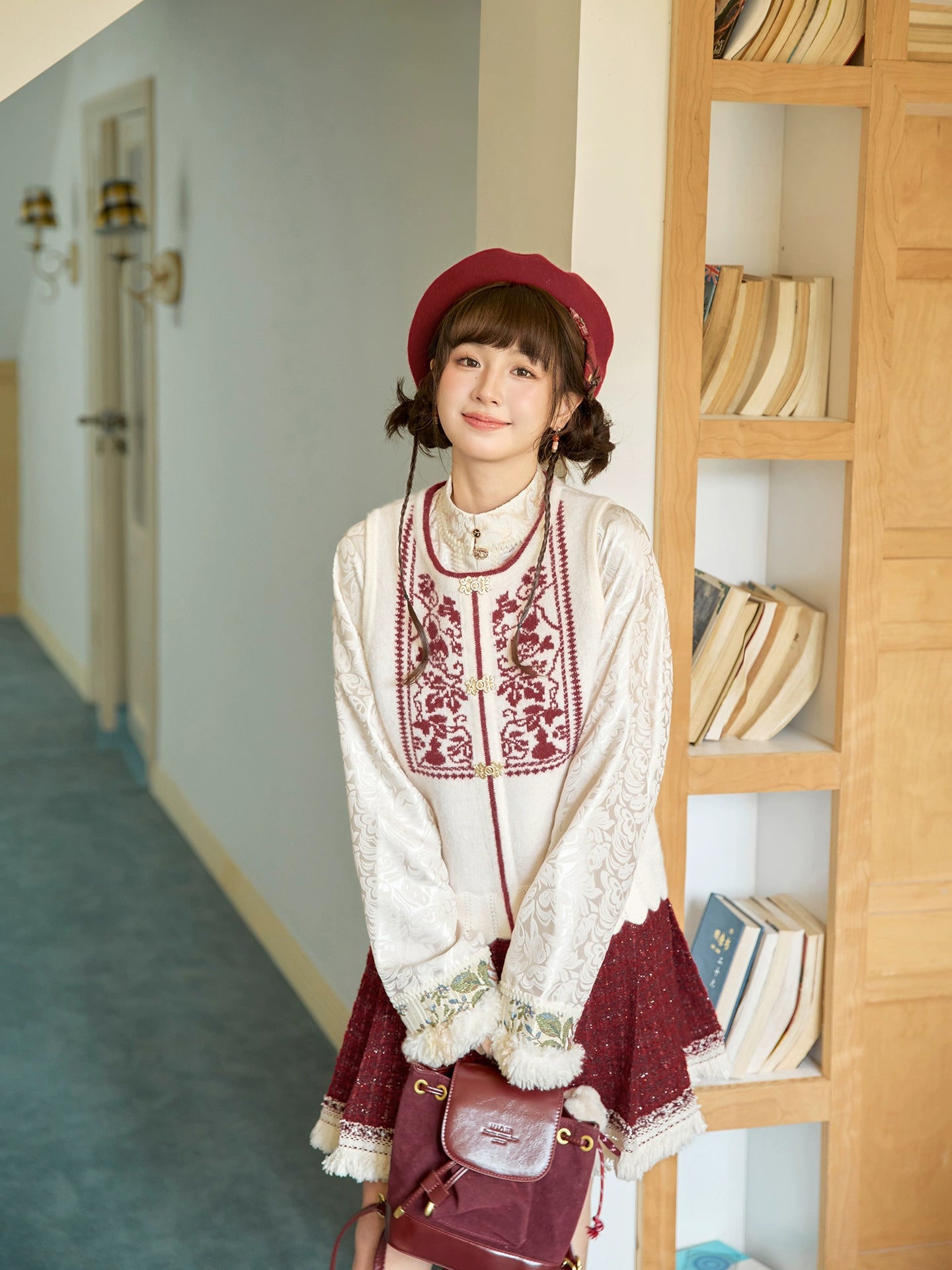 More than thirteen [Fulu flowers] knitted jacquard than nail sweater short horse face set modern HanFuDreams