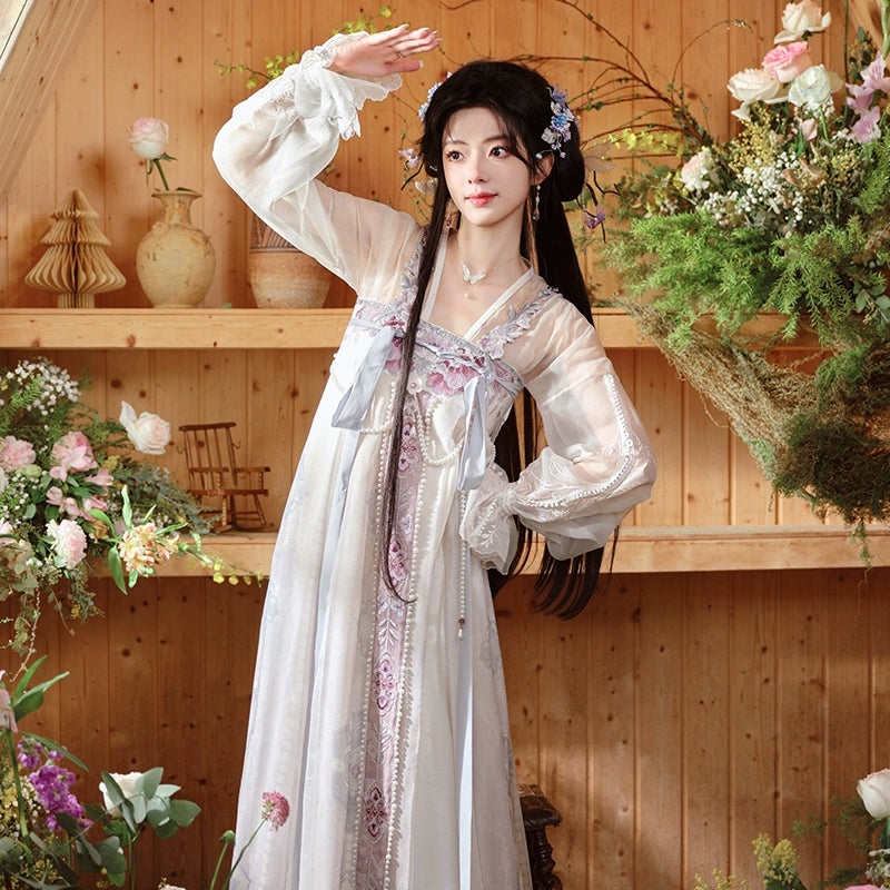 More than thirteen [Moon Hidden Flower Dynasty] Cloak Cardigan Chest-length Broken Skirt Hanfu Women ming HanFuDreams Cardigan + chest-length skirt + accessories XS