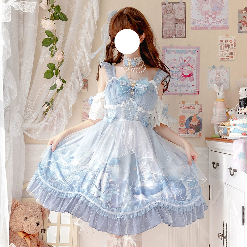 Lolita skirt and whale line JSK blue elegant light flower wedding