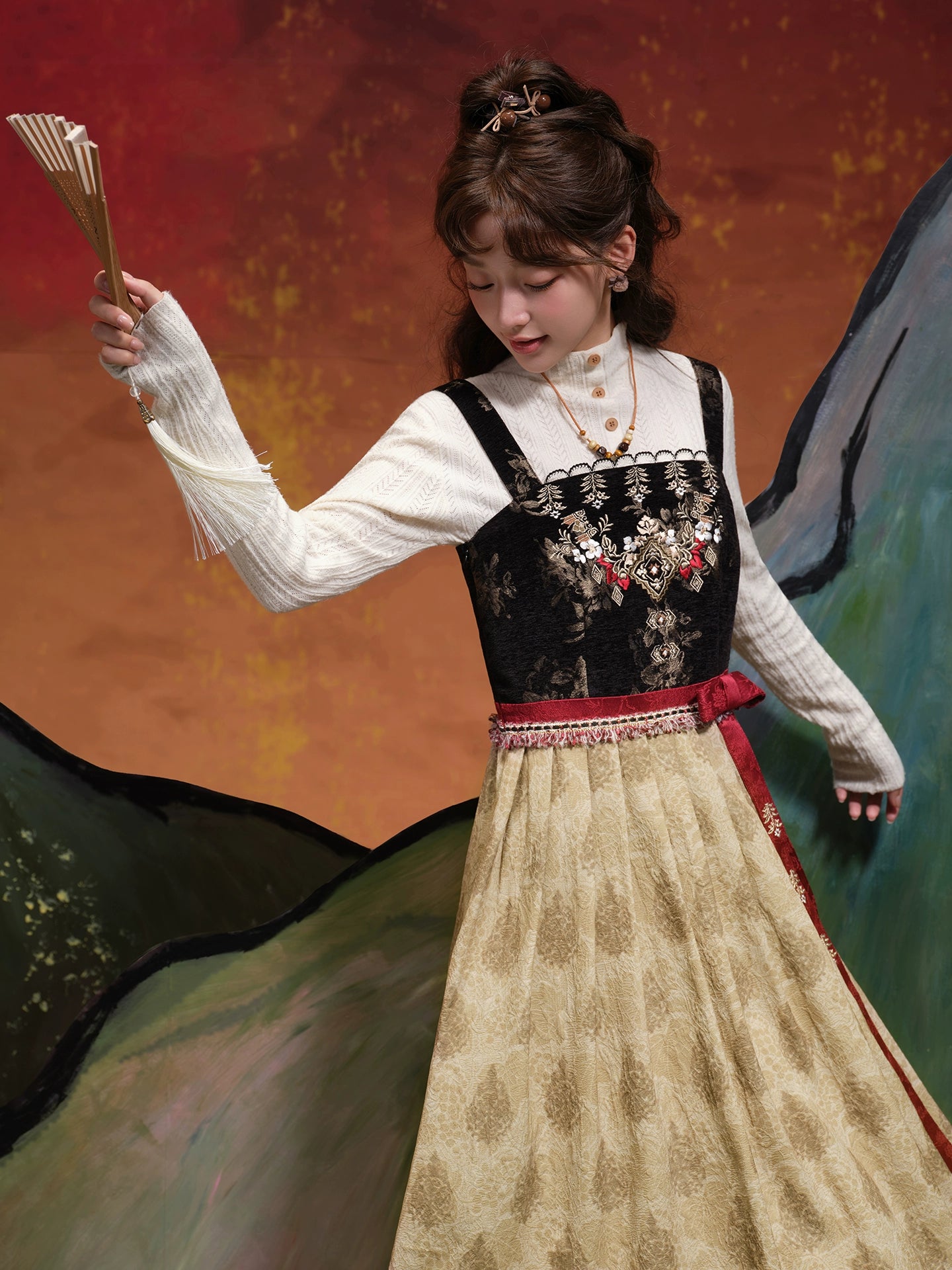 More than thirteen [Tingwu Autumn] lamb wool jacket dress national style set modern HanFuDreams