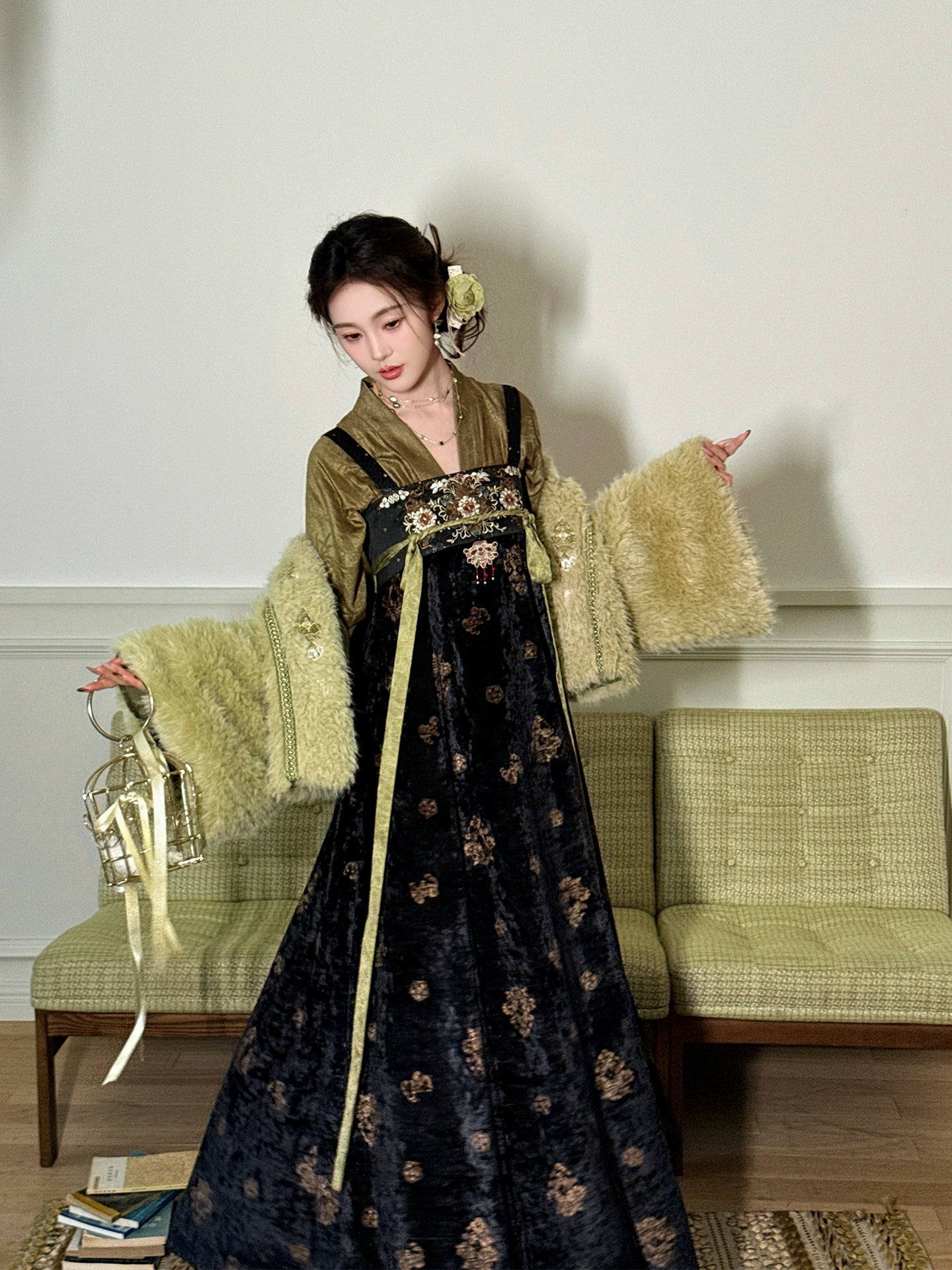 More than thirteen [Yaoshan Bell] plush jacket, velvet sundress, jacquard cardigan modern HanFuDreams