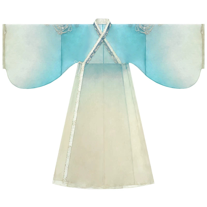 More than Thirteen [Crane] Gradient Warring States Hanfu Robe HanFuDreams Improved Straight Hem Outer Yarn M