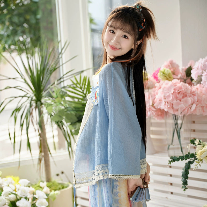 More than Thirteen [Party Magic] Spring Jacket Pants National Style Set modern HanFuDreams Three-piece set (blue) S