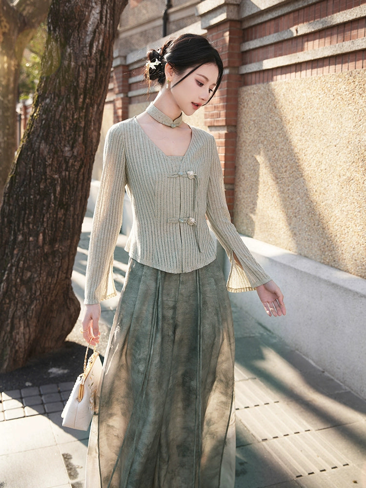 More than thirteen [Linchun poems] knitted cardigan wide-leg pants set spring HanFuDreams