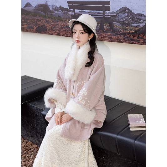 Chi Xia [Snow Fairy] Fleece imitation fox fur collar cloak Han HanFuDreams Snow Fairy two-piece set (gray-pink cape + fur collar) S