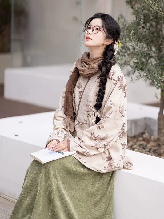 Ming Cross-Collar Short Top & Six-Panel Skirt – Modernized Hanfu Set han Chixia