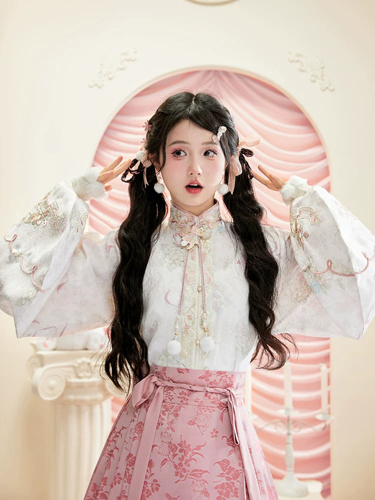 More than thirteen [Mary Cat] Pink horse-faced skirt plush Hanfu han HanFuDreams