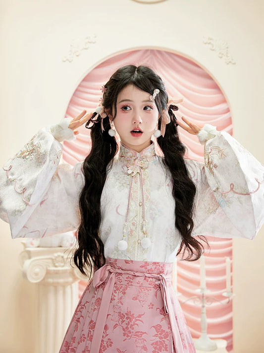 More than thirteen [Mary Cat] Pink horse-faced skirt plush Hanfu han HanFuDreams