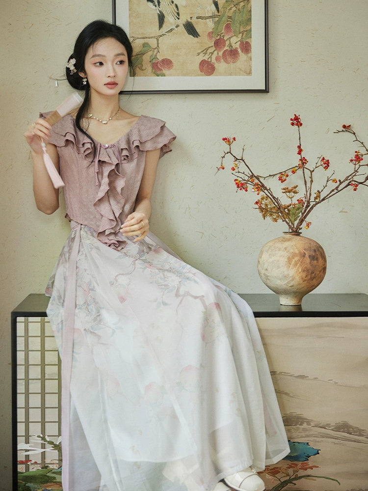 More than thirteen [peach pattern bottle] horse skirt set modern HanFuDreams