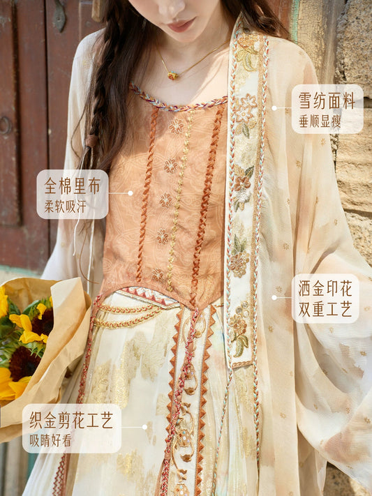 More than thirteen [flowing golden strands] cardigan suspender skirt ethnic style suit modern HanFuDreams