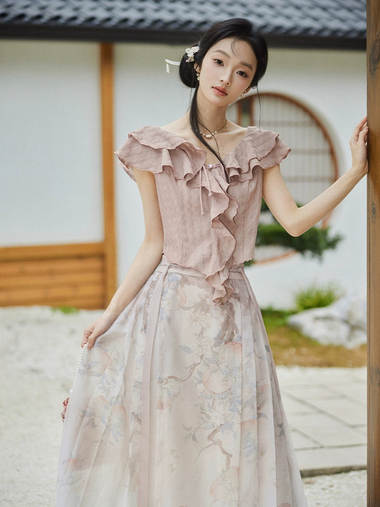 More than thirteen [peach pattern bottle] horse skirt set modern HanFuDreams