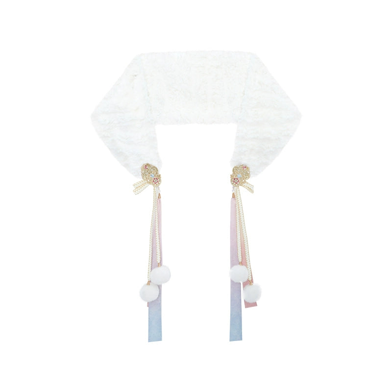 More than thirteen [pastel peony] square collar long jacket coat imitation rabbit fur Ming