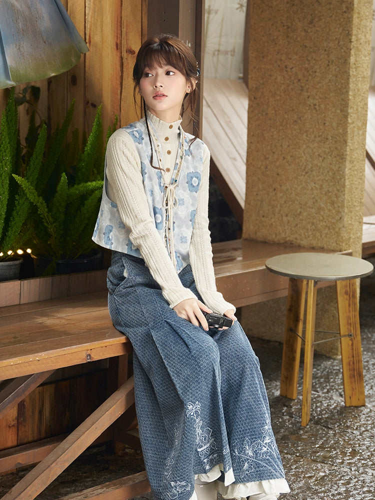 More than thirteen [Boxin Yue] 2025 autumn new jacquard vest denim skirt pants modern HanFuDreams
