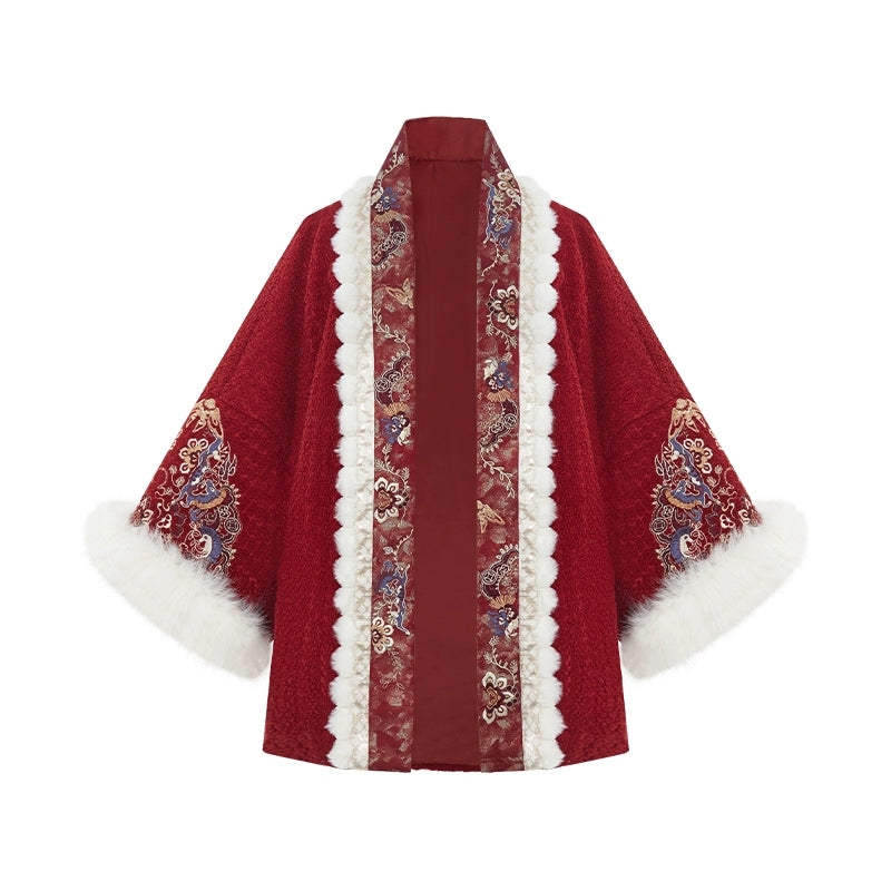 More than thirteen [Chi Yan] embroidered straight neck placket jacket imitation flocked shirt