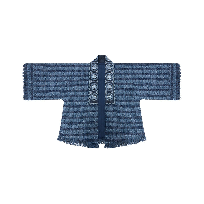 More than thirteen [indigo beads] Xiaoxiangfeng jacket embroidered denim cardigan modern HanFuDreams Jacket, in stock. M