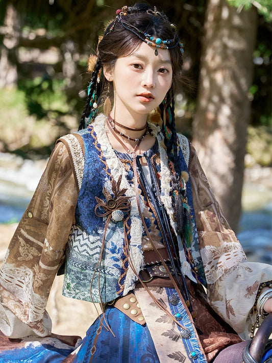 More than thirteen [desert songs] exotic wind embroidered vest round neck shirt broken skirt modern HanFuDreams