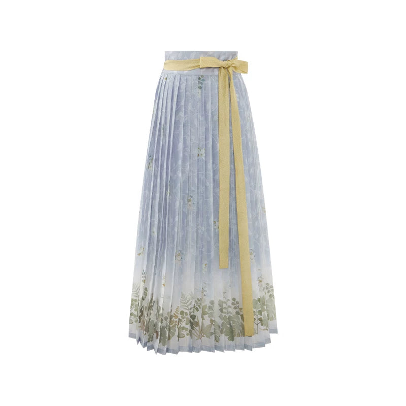 [Spring Reunion] Modern Hanfu 2-Piece Set modern Shisanyu Elastic Waist Pleated Skirt S