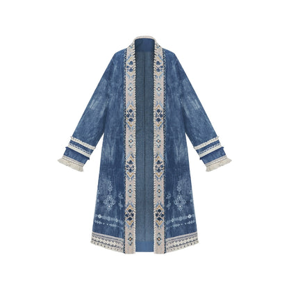 More than thirteen [Cangming Night] denim embroidered jacket curved collar top trousers set modern HanFuDreams jacket S