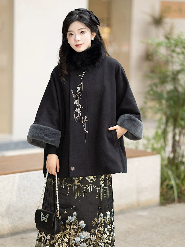 Han element cloak coat imitation fox fur collar hanfu women