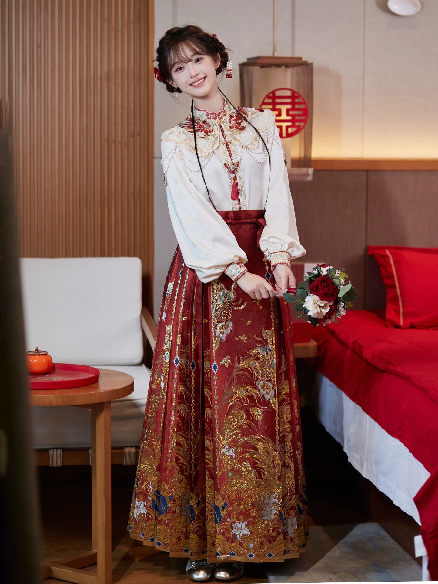 Flower Fairy Story [Phoenix Yu Fei] Weaving Gold Horse Dress Set Engagement Dress han HanFuDreams