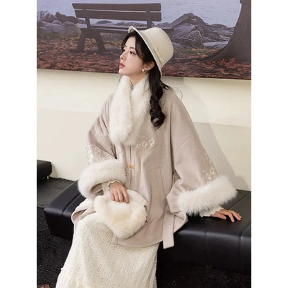 Chi Xia [Snow Fairy] Fleece imitation fox fur collar cloak Han HanFuDreams Snow Fairy two-piece set (beige cloak + fur collar) S