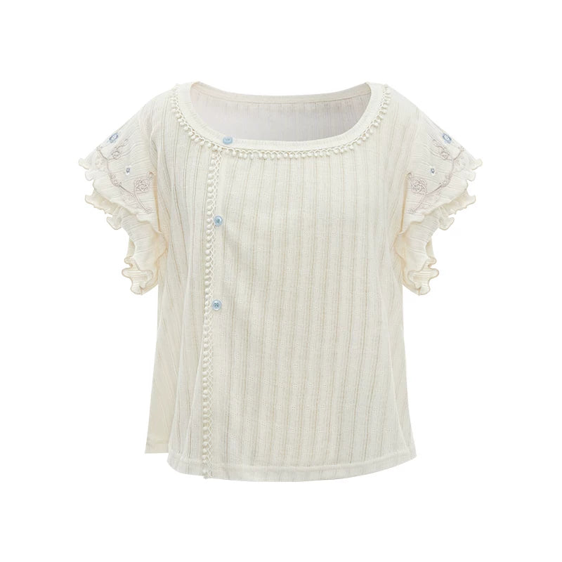 (Pre-Order)[Moonlight Window] Modern Lyocell Hanfu Set modern Shisanyu Ruffled Knit Top S
