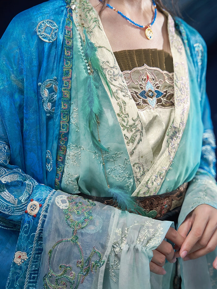 More Than Thirteen Angry Sea Diving Sand Hanfu Women Set Wide Sleeve Suspender Top han HanFuDreams