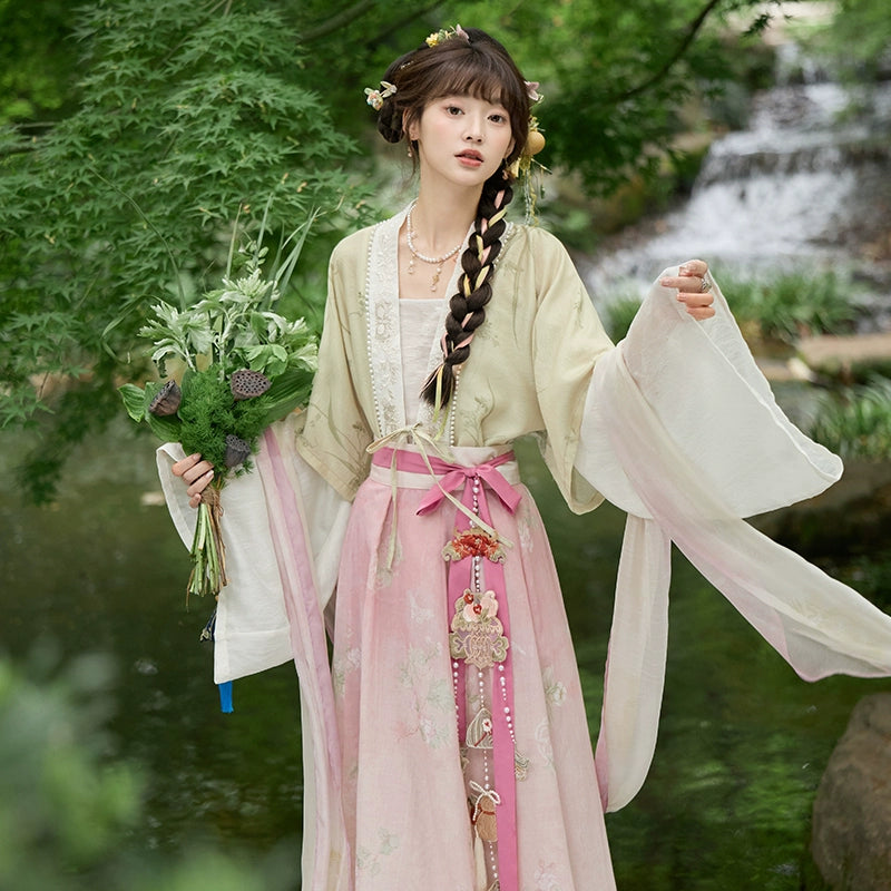 More than thirteen [青艾少女] summer cardigans and broken skirts Song Hanfu song HanFuDreams four-piece set S